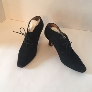 vintage anne klein black suede lace up heels